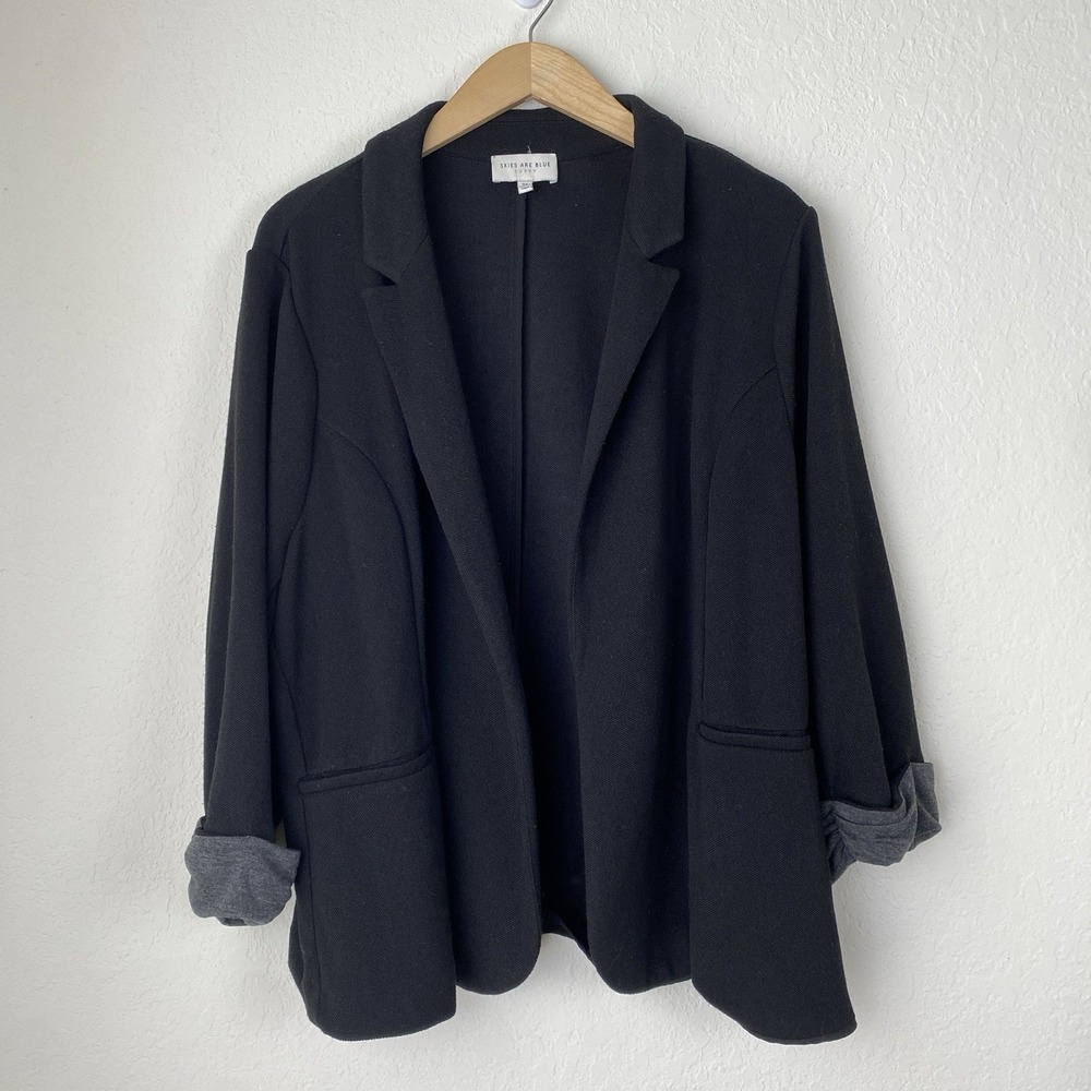 Skies Are Blue 3x Asa Knit Blazer Jacket Black Gray Notch Career Stretch